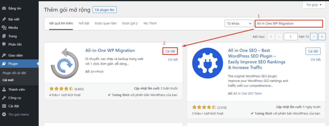 cài đặt All-in-One WP Migration