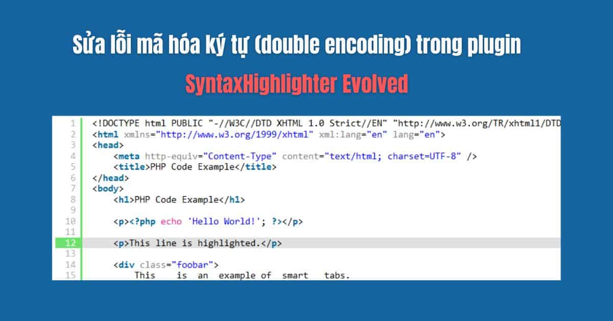 Lỗi mã hóa ký tự (double encoding) trong plugin SyntaxHighlighter Evolved