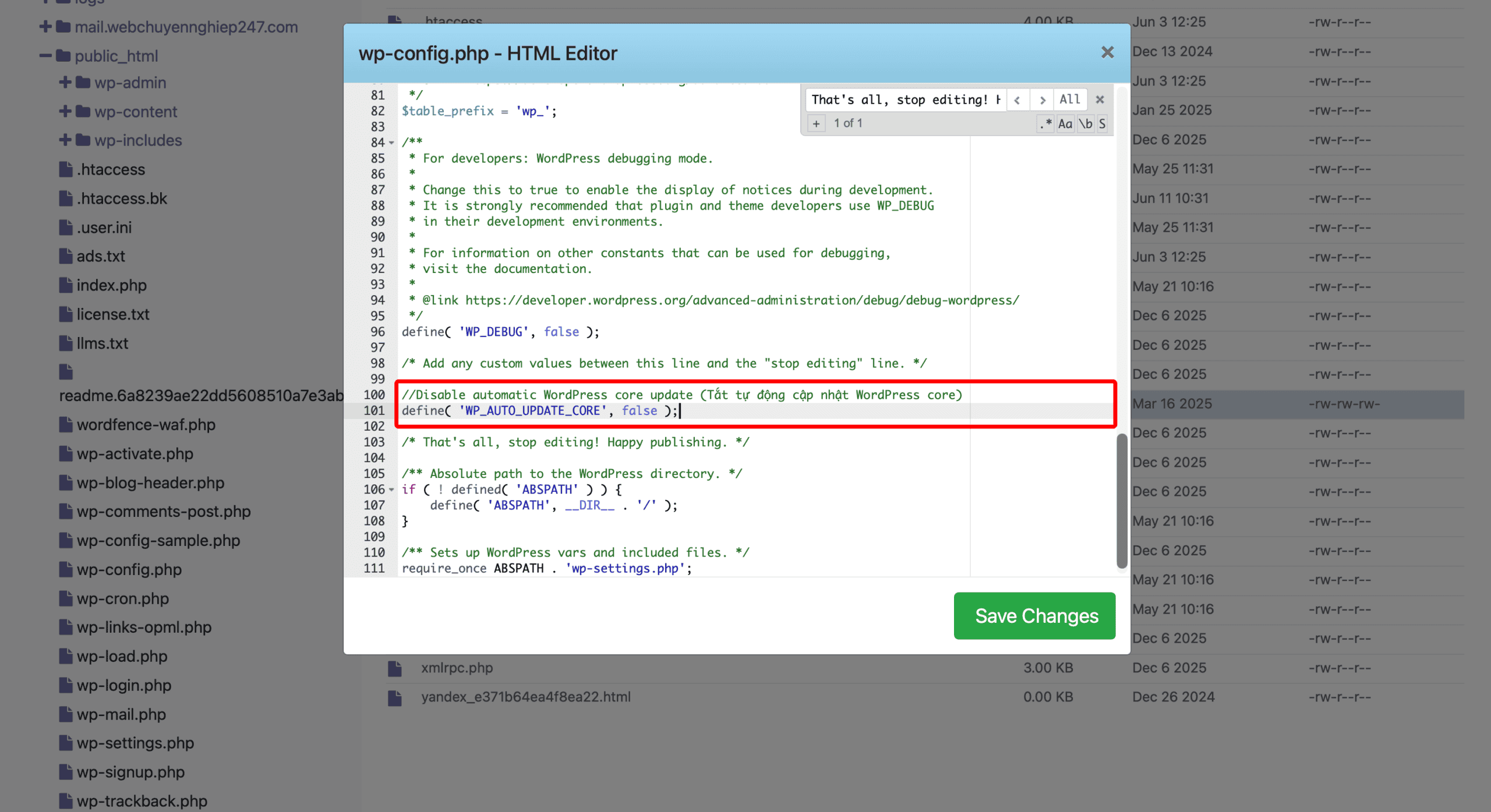 Tắt tự động cập nhật WordPress core