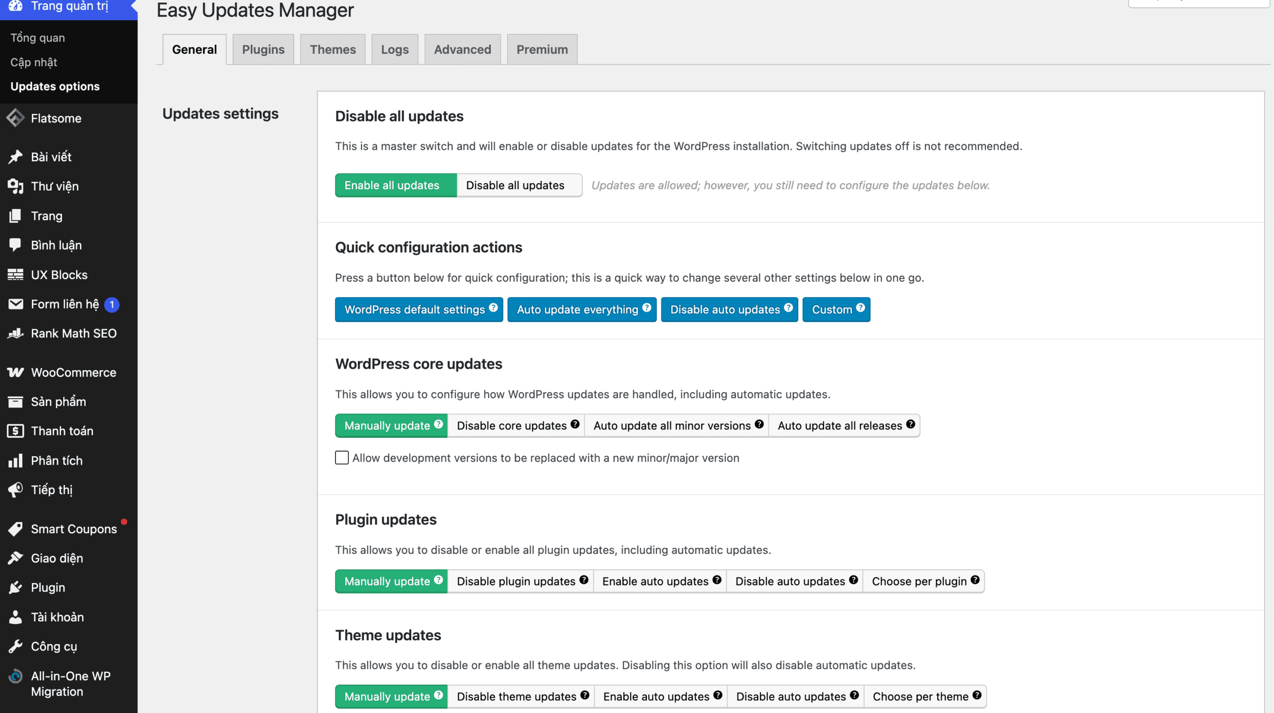 tắt thông báo cập nhật WordPress bằng Plugin